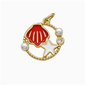 Copper Scallop Starfish Pendant Pave Resin Enamel Gold Plated, approx 15mm