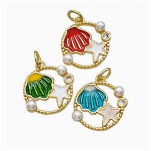 Copper Scallop Starfish Pendant Pave Resin Enamel Gold Plated Mixed, approx 15mm