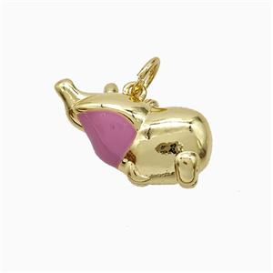 Copper Elephant Pendant Pink Enamel Gold Plated, approx 8-17mm