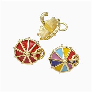 Copper Umbrella Pendant Enamel Gold Plated Mixed, approx 11.5mm