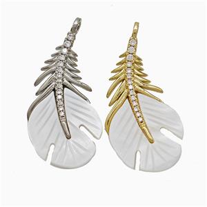Copper Feather Pendant Pave Zirconia Shell Mixed, approx 16-32mm