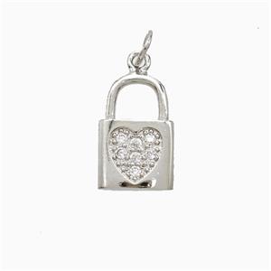 Copper Lock Pendant Pave Zirconia Heart Platinum Plated, approx 10-15mm