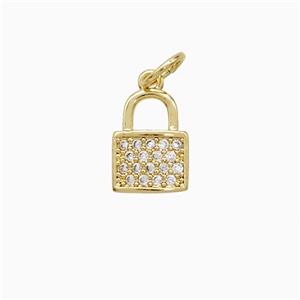 Copper Lock Pendant Pave Zirconia 18K Gold Plated, approx 7-10mm