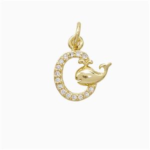 Copper Dolphin Pendant Pave Zirconia 18K Gold Plated, approx 10mm