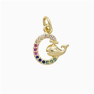 Copper Dolphin Pendant Pave Zirconia 18K Gold Plated, approx 10mm