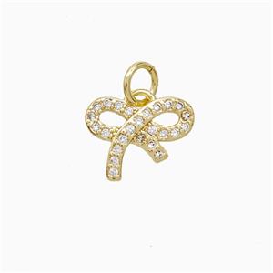 Copper Bowknot Pendant Pave Zirconia 18K Gold Plated, approx 9-12mm