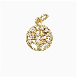 Tree Of Life Copper Pendant Pave Zirconia 18K Gold Plated, approx 10mm