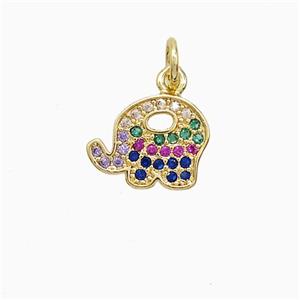 Copper Elephant Pendant Pave Multicolor Zirconia 18K Gold Plated, approx 9-12mm
