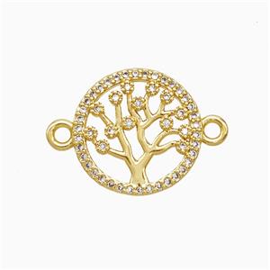 Copper Tree Of Life Connector Pave Zirconia 18K Gold Plated, approx 15mm