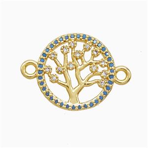 Copper Tree Of Life Connector Pave Zirconia 18K Gold Plated, approx 15.5mm
