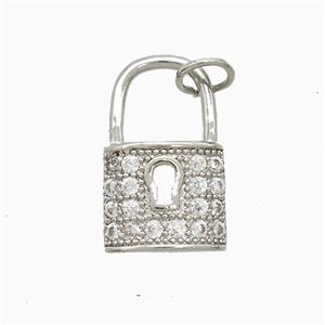Copper Lock Pendant Pave Zirconia Platinum Plated, approx 10-17mm