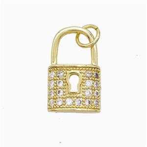 Copper Lock Pendant Pave Zirconia 18K Gold Plated, approx 10-17mm