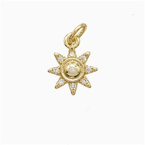 Copper Sun Pendant Pave Zirconia 18K Gold Plated, approx 10mm