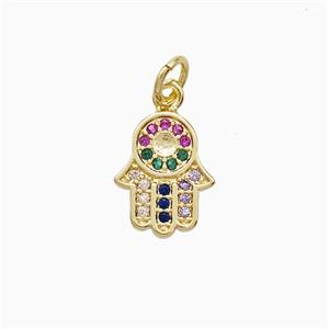 Copper Hamsahand Pendant Pave Multicolor Zirconia 18K Gold Plated, approx 10-12mm