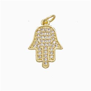 Copper Hamsahand Pendant Pave Zirconia 18K Gold Plated, approx 12-15mm