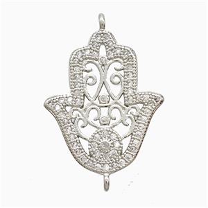 Copper Hamsahand Connector Pave Zirconia Platinum Plated, approx 18-20mm