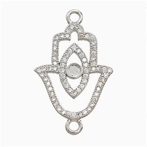 Copper Hamsahand Connector Pave Zirconia Eye Platinum Plated, approx 16-20mm