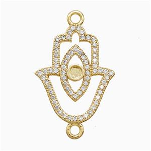 Copper Hamsahand Connector Pave Zirconia Eye 18K Gold Plated, approx 16-20mm