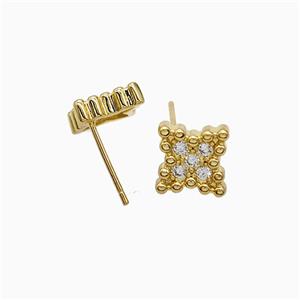 Copper Star Stud Earrings Pave Zirconia 18K Gold Plated, approx 10-13mm