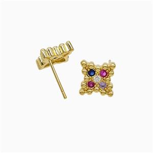 Copper Star Stud Earrings Pave Zirconia 18K Gold Plated, approx 10-13mm