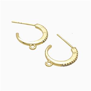 Copper Earring Pave Zircon, Gold Plated, approx 15mm dia