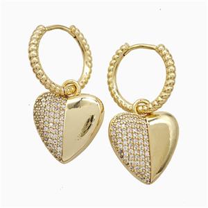Copper Earring Pave Zircon, Gold Plated, approx 16mm, 17mm dia