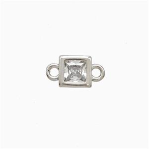 Copper Square Connector Pave Zirconia Platinum Plated, approx 6mm
