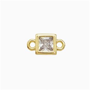 Copper Square Connector Pave Zirconia Gold Plated, approx 6mm