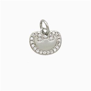 Chinese Lucky Lock Charms Copper Pendant Pave Zirconia Platinum Plated, approx 7-10mm