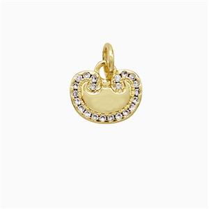 Chinese Lucky Lock Charms Copper Pendant Pave Zirconia Gold Plated, approx 7-10mm
