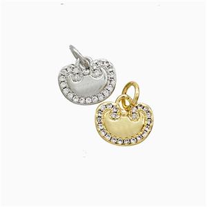Chinese Lucky Lock Charms Copper Pendant Pave Zirconia Mixed, approx 7-10mm