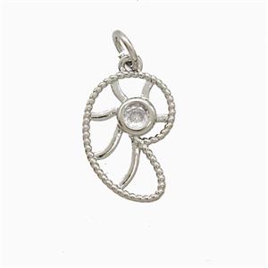 Copper Spiral Shell Pendant Pave Zirconia Platinum Plated, approx 10-14.5mm