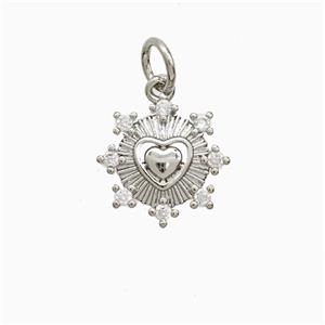 Copper Heart Pendant Pave Zirconia Platinum Plated, approx 12mm