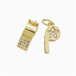 Copper Whistle Pendant Pave Zirconia Star Gold Plated, approx 7-12mm