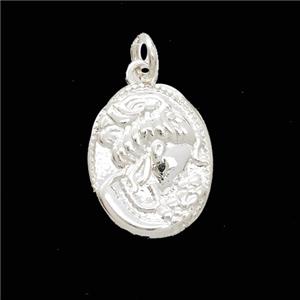 Copper Beauty Pendant Oval Shiny Silver, approx 12-16mm