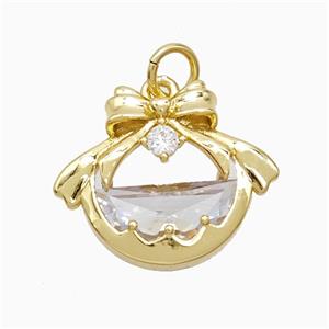 Copper Bowknot Pendant Pave Crystal Glass Gold Plated, approx 15-18mm
