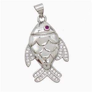 Copper Fish Pendant Pave Zirconia Platinum Plated, approx 17-25mm
