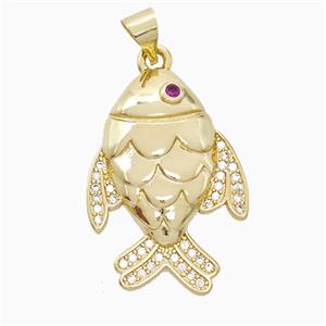 Copper Fish Pendant Pave Zirconia Gold Plated, approx 17-25mm