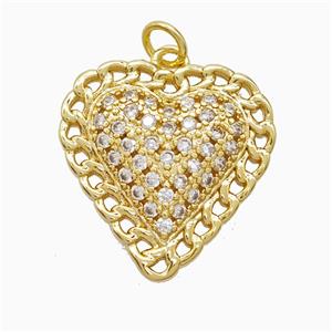 Copper Heart Pendant Pave Zirconia Gold Plated, approx 20mm
