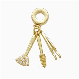 Copper Pendant Pave Zircon, Gold Plated, approx 3-15mm, 8mm dia