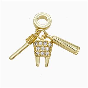 Copper Pendant Pave Zircon, Gold Plated, approx 3-15mm, 11mm, 8mm dia