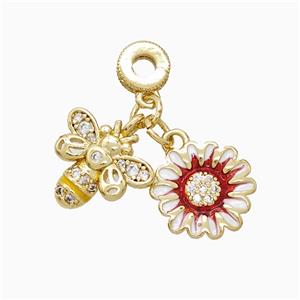 Copper Pendant Pave Zircon, Gold Plated, approx 13-14mm, 7mm dia