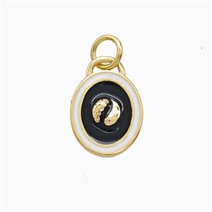 Copper Taichi Pendant Black Enamel Yinyang Gold Plated, approx 10-12mm