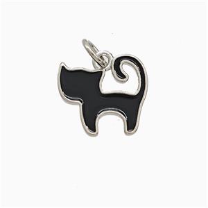 Copper Cat Pendant Black Enamel Platinum Plated, approx 12-13mm