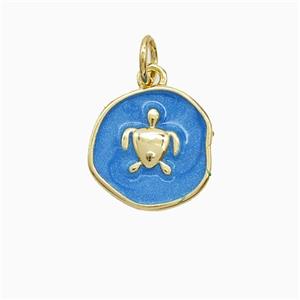 Copper Tortoise Pendant Blue Painted Gold Plated, approx 13mm