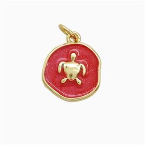 Copper Tortoise Pendant Red Painted Gold Plated, approx 13mm