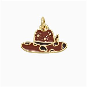 Cowboy Hat Charms Copper Pendant Red Enamel Gold Plated, approx 9-16mm
