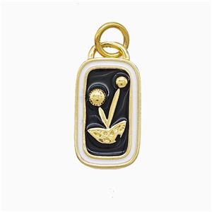 Copper Flower Pendant Black Enamel Gold Plated, approx 9-17mm