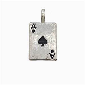 Playing Card Charms Copper ACE Spade Pendant Pave Zirconia Black Enamel Platinum Plated, approx 10-14mm