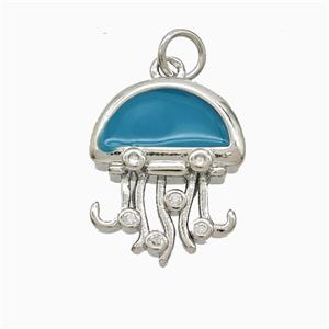 Copper Jellyfish Pendant Blue Enamel Platinum Plated, approx 14-17mm